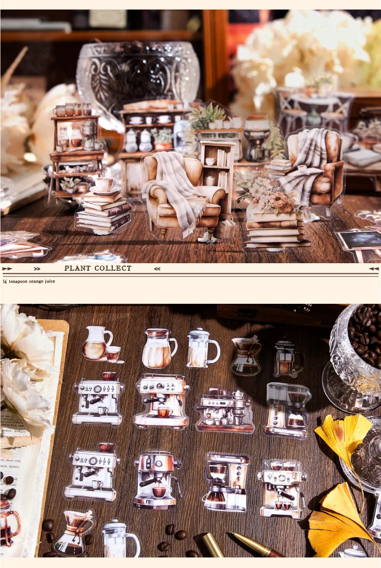 30pcs/1lot Kawaii Stationery Stickers Walking Coffee House Junk Journaling Decorative Scrapbooking for stickers Scrapbook