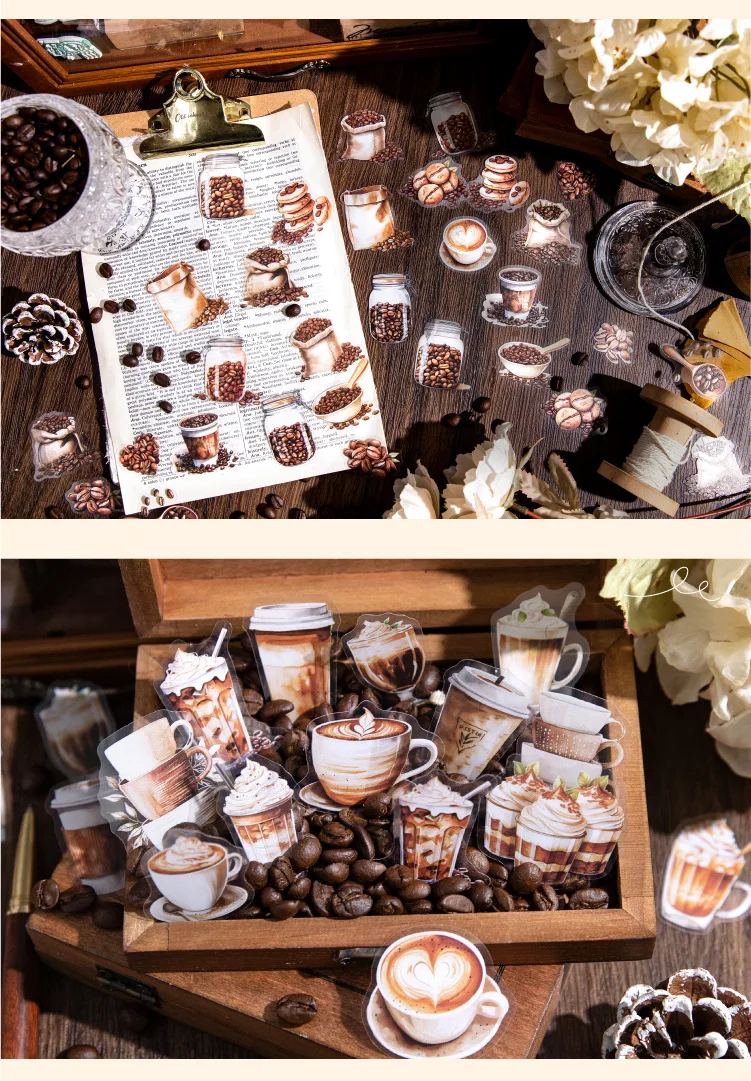 30pcs/1lot Kawaii Stationery Stickers Walking Coffee House Junk Journaling Decorative Scrapbooking for stickers Scrapbook