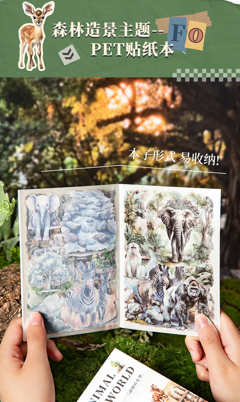 20sheets Cute Stationery Sticker Forest Animal Landscape PET Die Cutting Sticker Book Scrapbook DIY Decorative Material Sticker