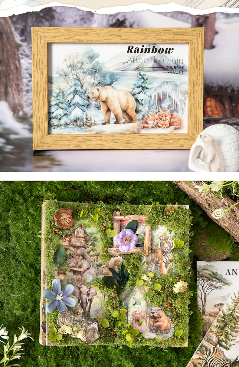 20sheets Cute Stationery Sticker Forest Animal Landscape PET Die Cutting Sticker Book Scrapbook DIY Decorative Material Sticker