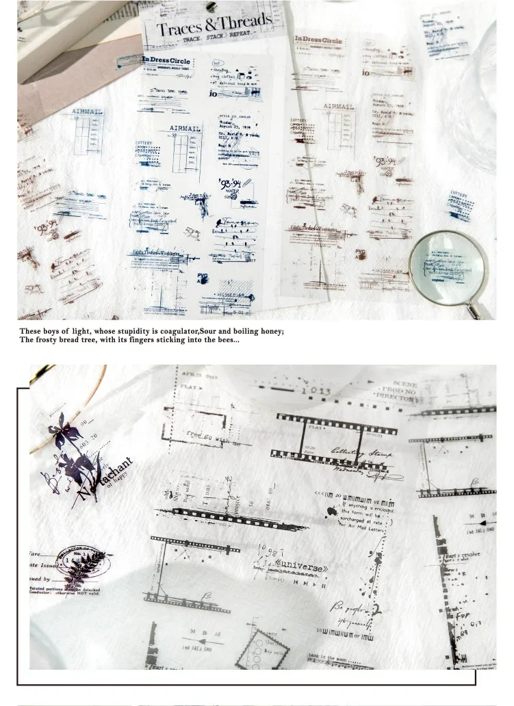 JIANWU Traces and Threads Series Vintage Film Label Landscape Material Collage PET Sticker Creative DIY Journal Stationery