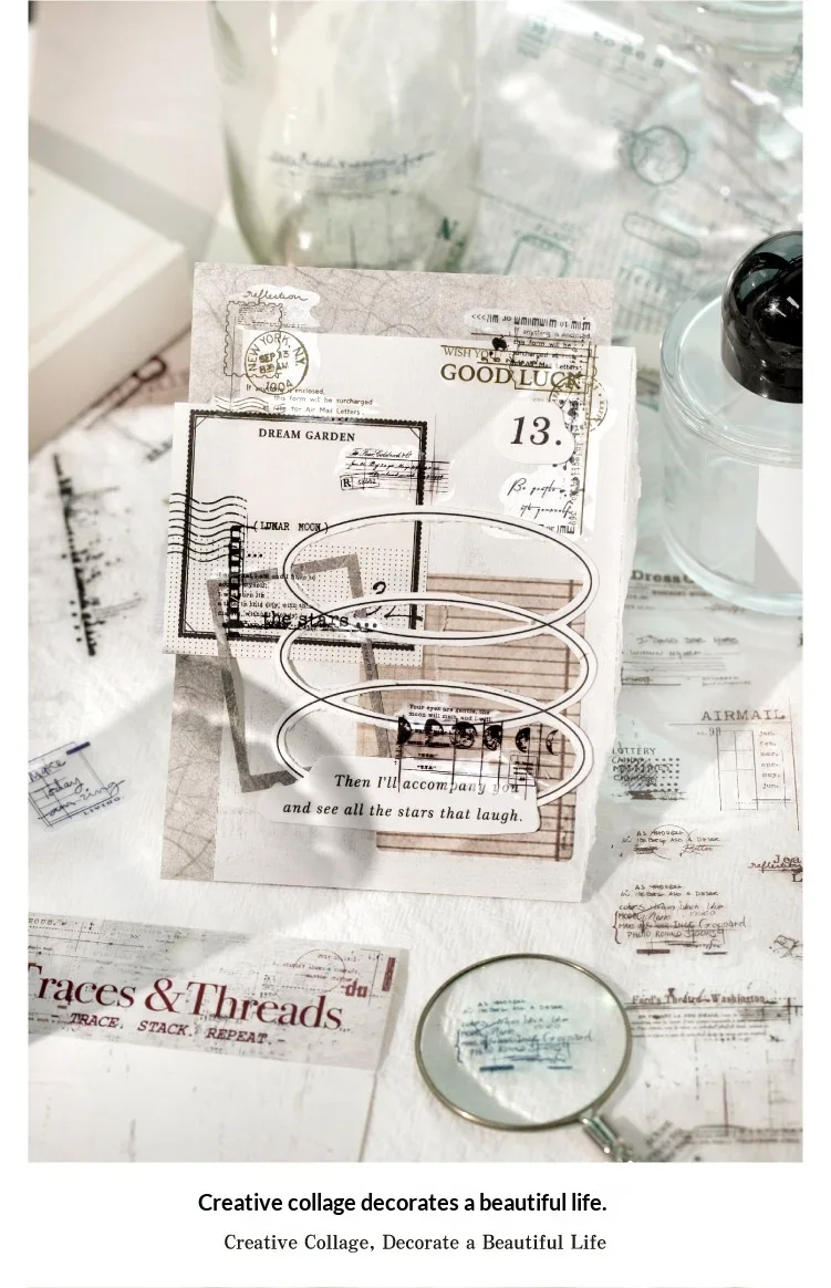 JIANWU Traces and Threads Series Vintage Film Label Landscape Material Collage PET Sticker Creative DIY Journal Stationery