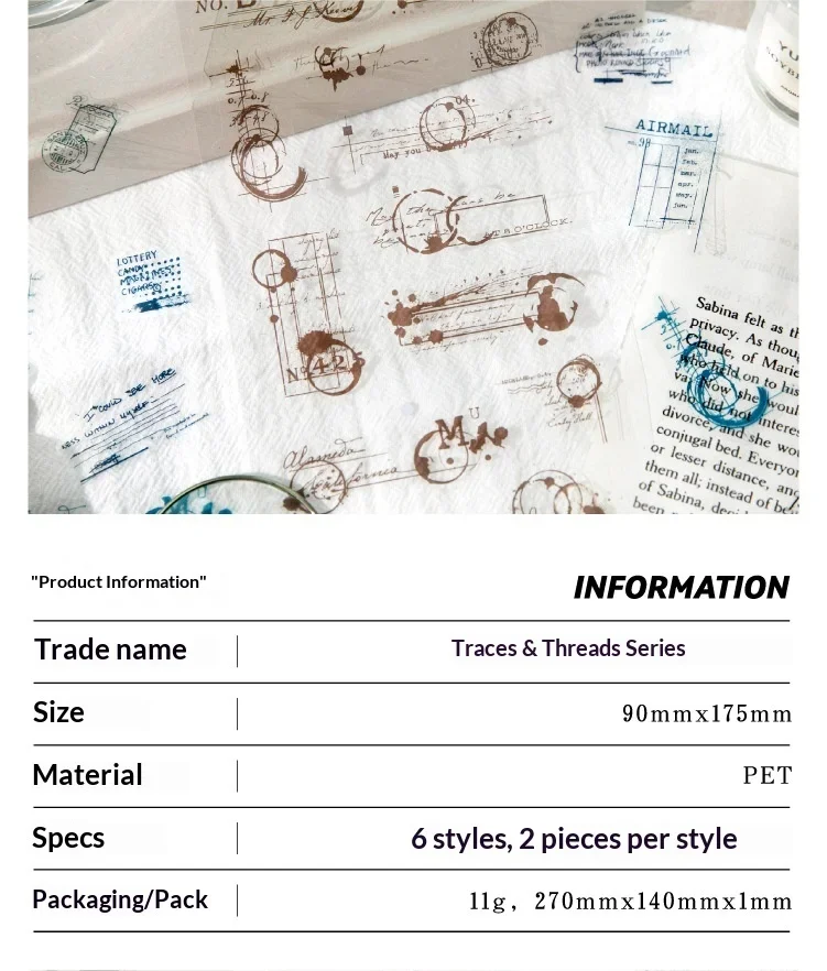 JIANWU Traces and Threads Series Vintage Film Label Landscape Material Collage PET Sticker Creative DIY Journal Stationery
