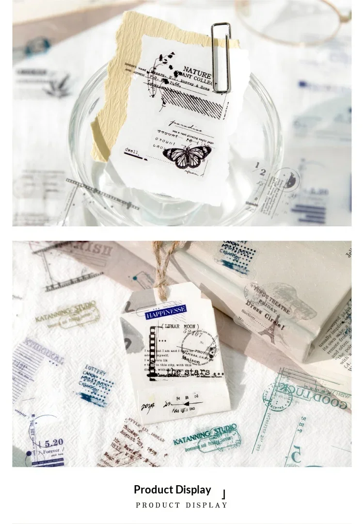 JIANWU Traces and Threads Series Vintage Film Label Landscape Material Collage PET Sticker Creative DIY Journal Stationery