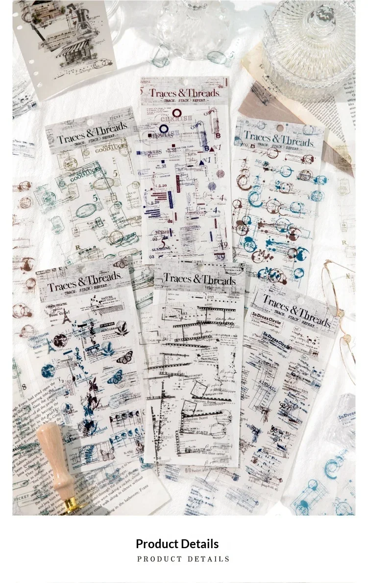 JIANWU Traces and Threads Series Vintage Film Label Landscape Material Collage PET Sticker Creative DIY Journal Stationery