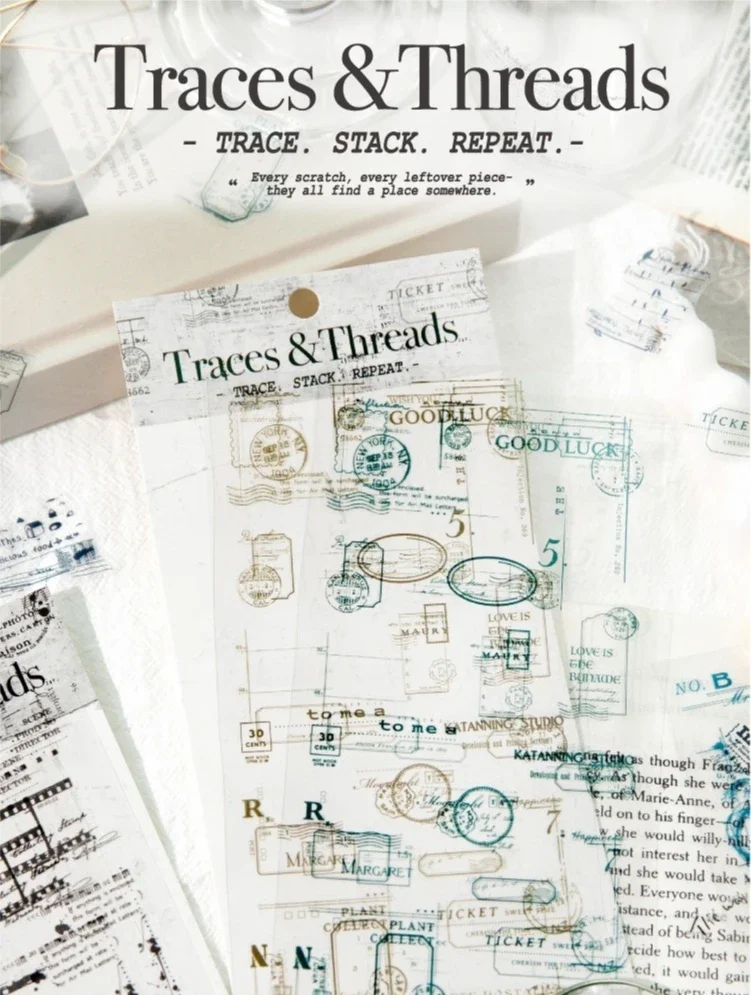 JIANWU Traces and Threads Series Vintage Film Label Landscape Material Collage PET Sticker Creative DIY Journal Stationery