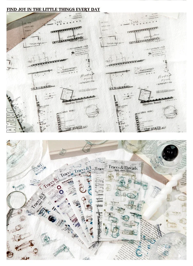 JIANWU Traces and Threads Series Vintage Film Label Landscape Material Collage PET Sticker Creative DIY Journal Stationery