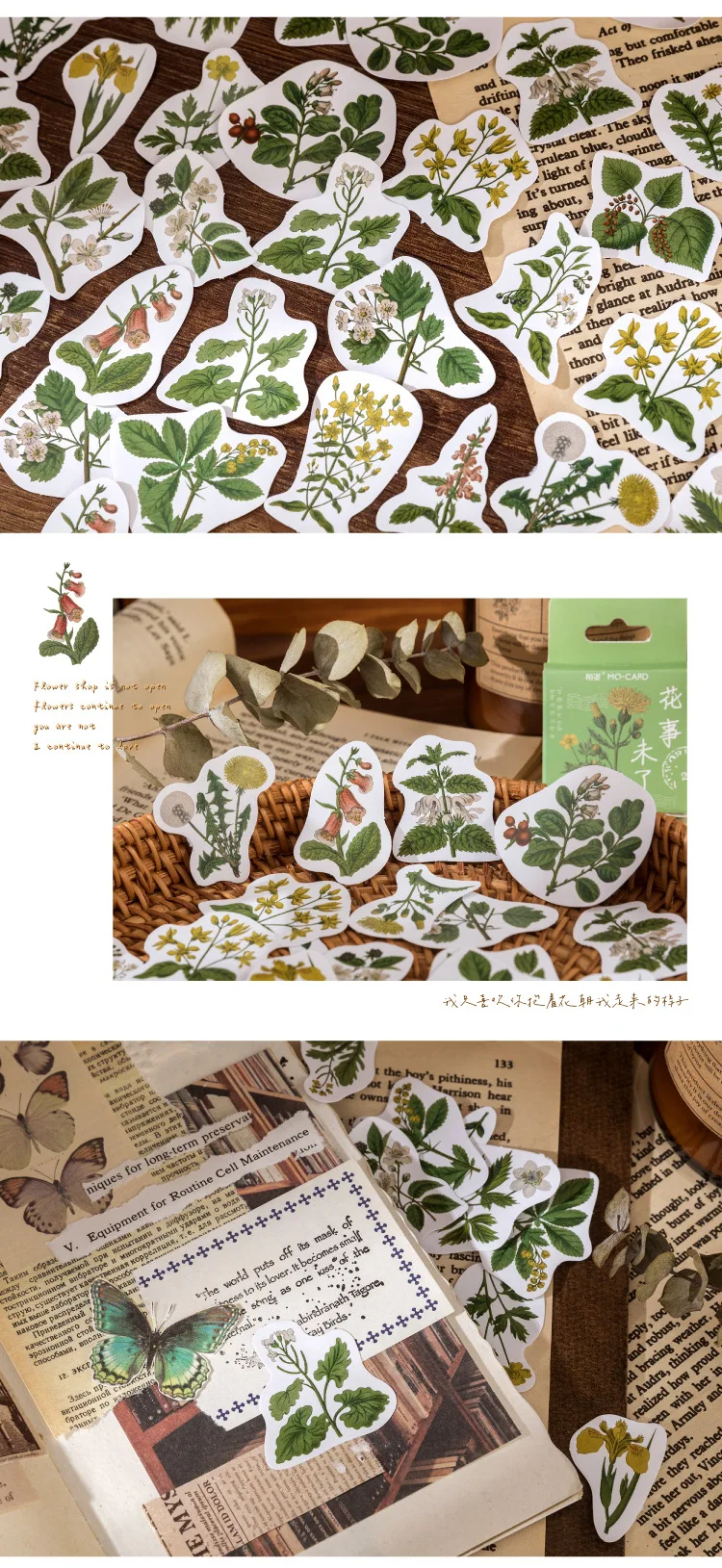 46 Pcs/Box Green Plant & Flower Decorative Stationery Stickers for Scrapbooking DIY Diary Album Stick Labels