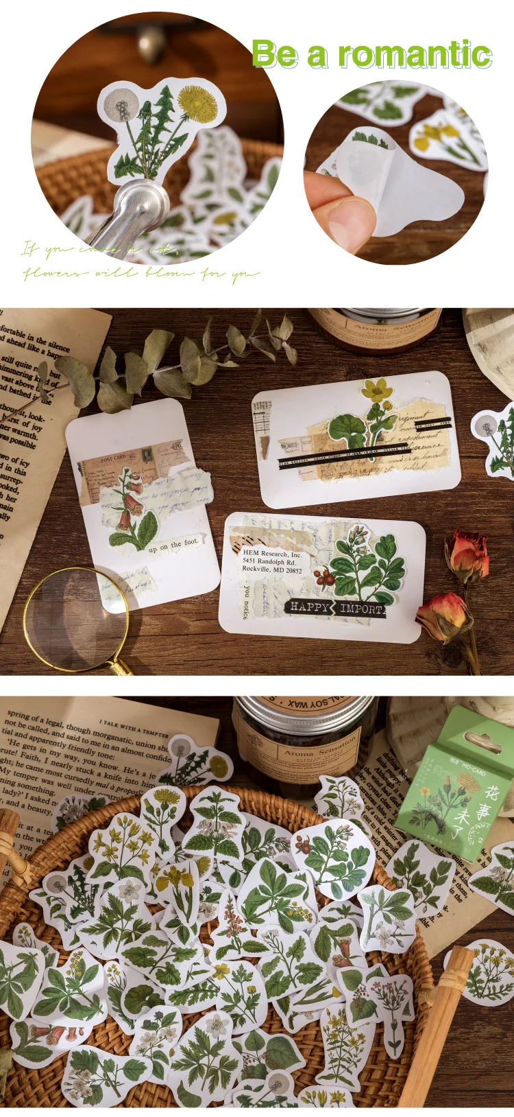 46 Pcs/Box Green Plant & Flower Decorative Stationery Stickers for Scrapbooking DIY Diary Album Stick Labels