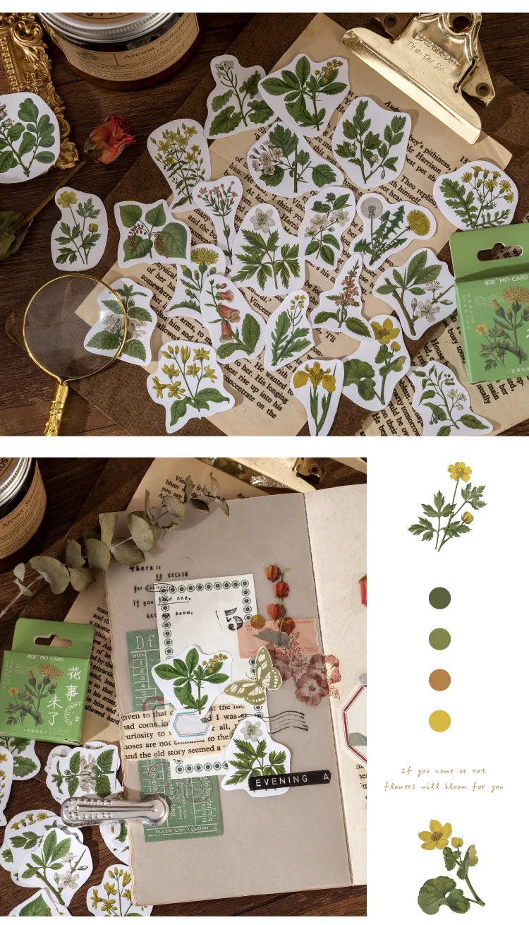 46 Pcs/Box Green Plant & Flower Decorative Stationery Stickers for Scrapbooking DIY Diary Album Stick Labels