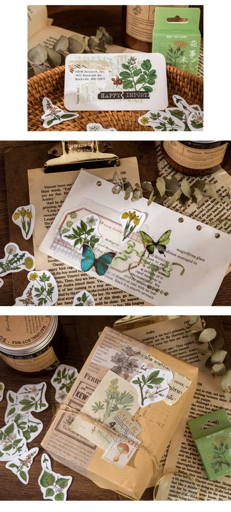 46 Pcs/Box Green Plant & Flower Decorative Stationery Stickers for Scrapbooking DIY Diary Album Stick Labels