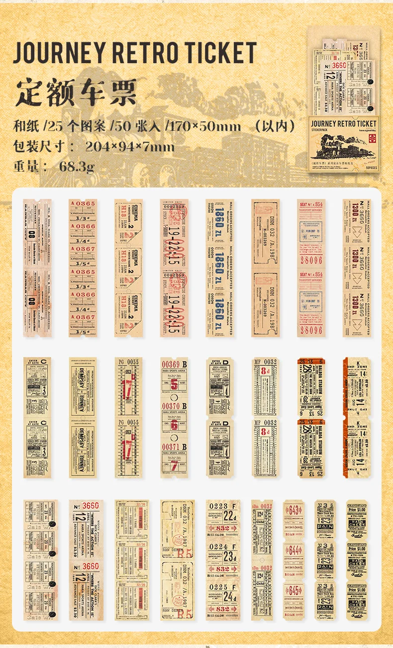 50pcs/lot Kawaii Scrapbook Sticker Journey tickets Scrapbooking Supplies diary Planner Decorative Craft Stationery Sticker