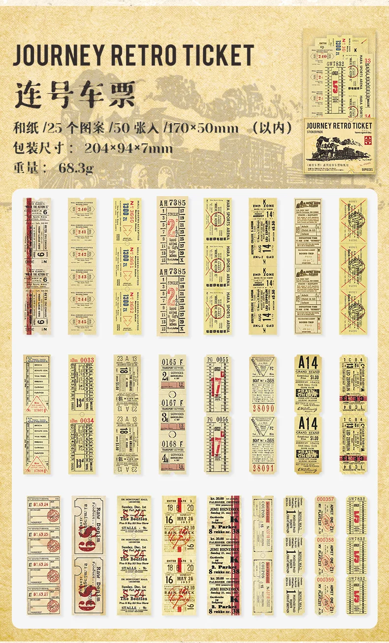 50pcs/lot Kawaii Scrapbook Sticker Journey tickets Scrapbooking Supplies diary Planner Decorative Craft Stationery Sticker