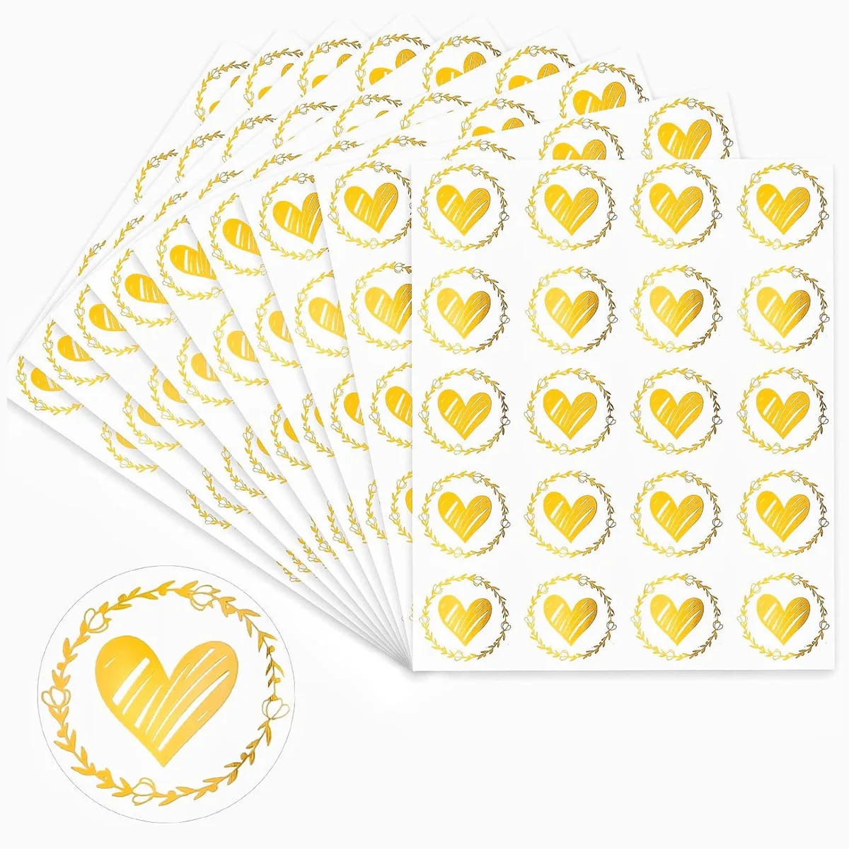 200 Pcs Round Transparent Gold Heart Adhesive Sticker Cute Sealing Label Sticker for Envelope Gift Decor Stationery Sticker
