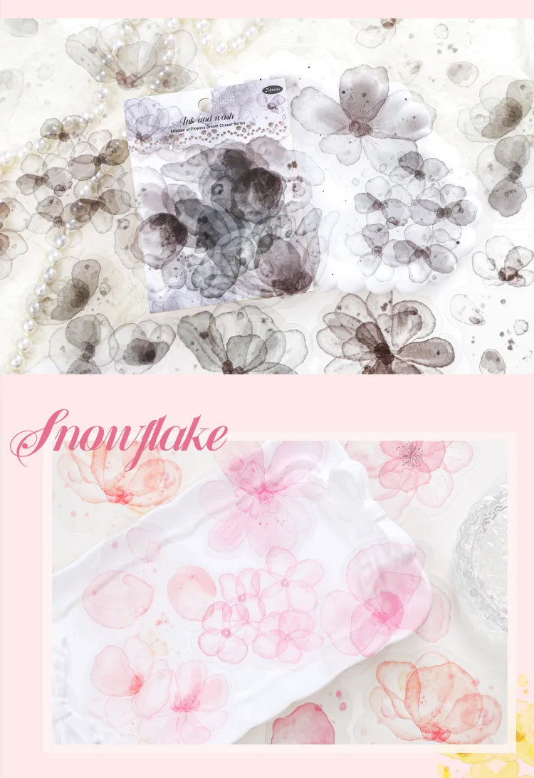 20pcs Kawaii Stationery Stickers Flower Shadow Catching Dreams Junk Journal Planner Decorative Sticker Scrapbooking