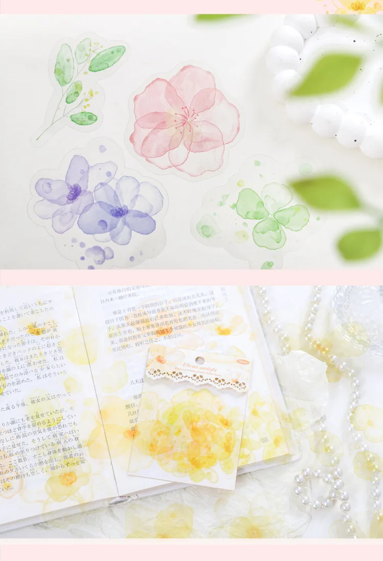 20pcs Kawaii Stationery Stickers Flower Shadow Catching Dreams Junk Journal Planner Decorative Sticker Scrapbooking