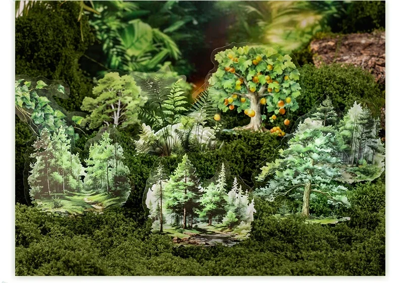 JIANWU Norwegian Forest Series Vintage Plant Landscaping Material Collage PET Sticker Creative DIY Journal Stationery