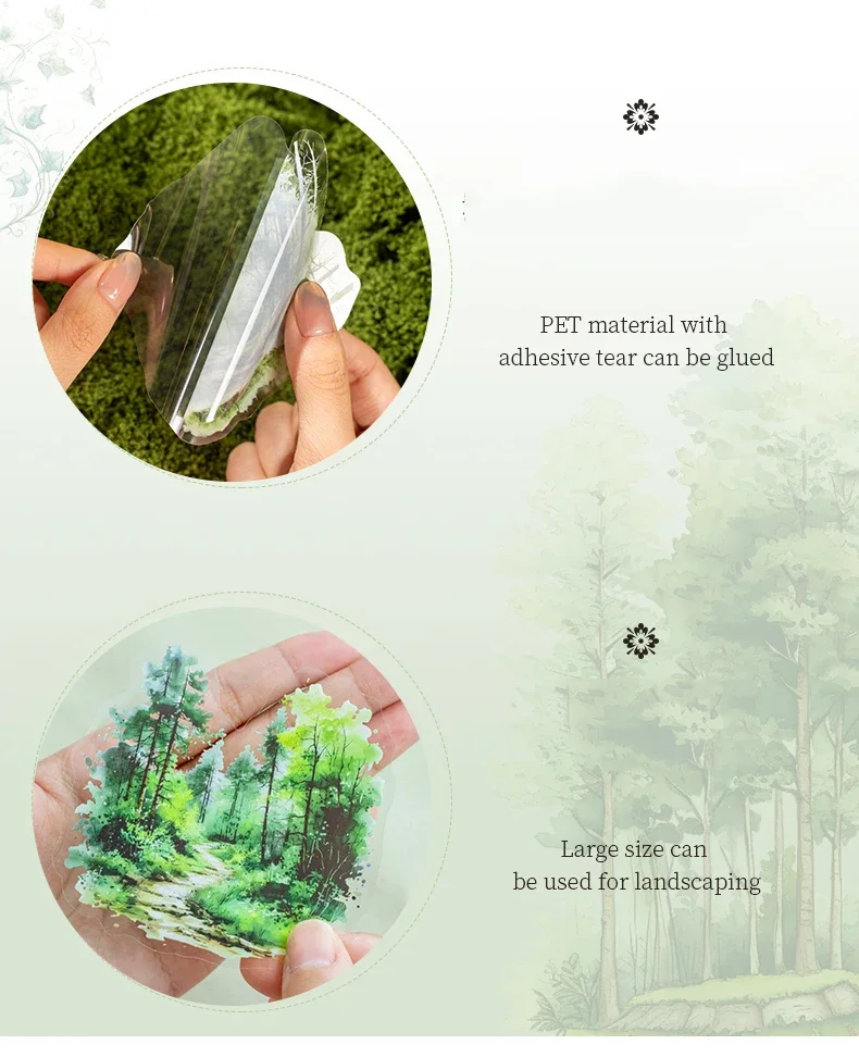 JIANWU Norwegian Forest Series Vintage Plant Landscaping Material Collage PET Sticker Creative DIY Journal Stationery