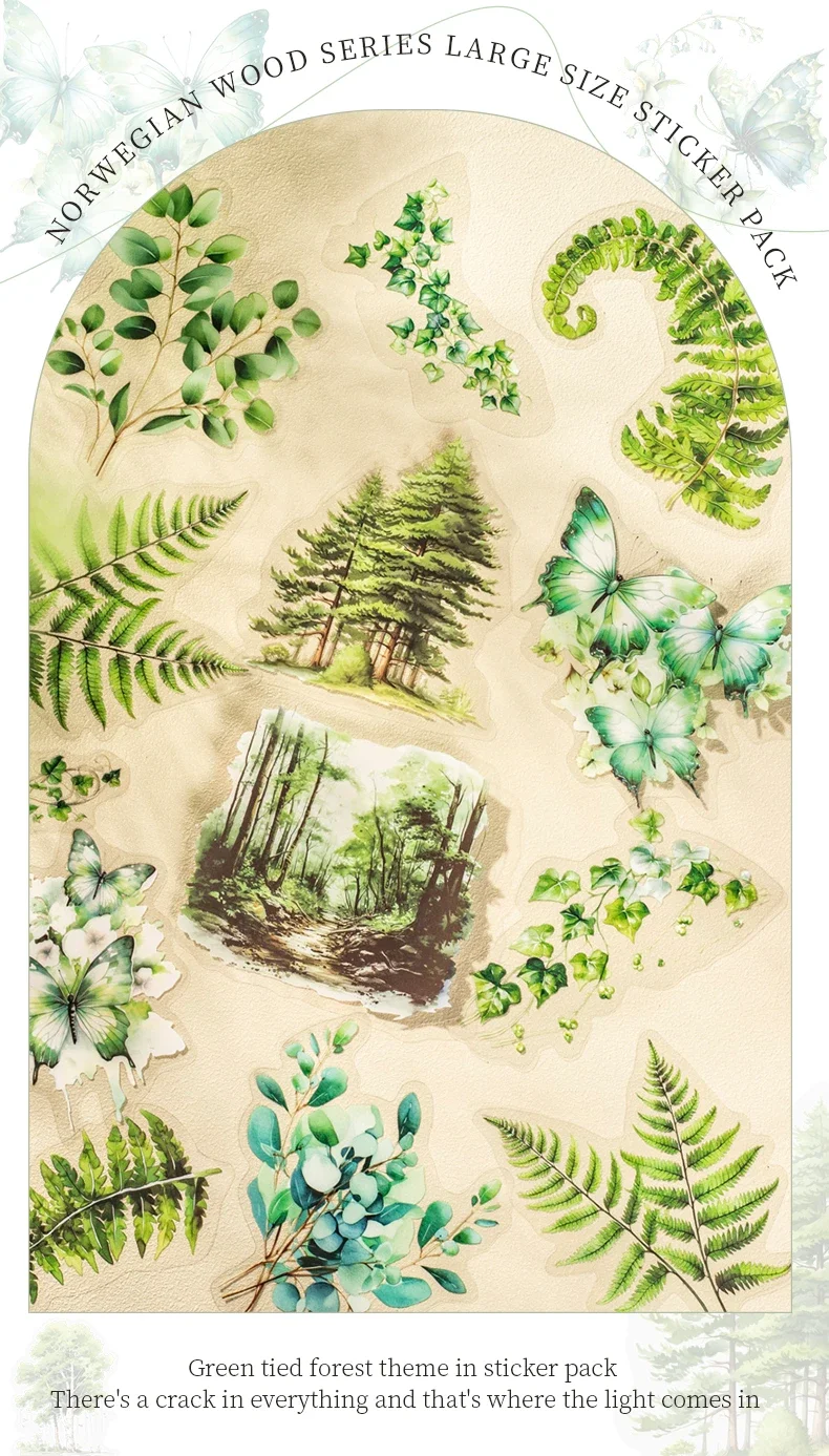 JIANWU Norwegian Forest Series Vintage Plant Landscaping Material Collage PET Sticker Creative DIY Journal Stationery