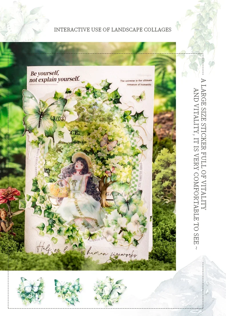 JIANWU Norwegian Forest Series Vintage Plant Landscaping Material Collage PET Sticker Creative DIY Journal Stationery
