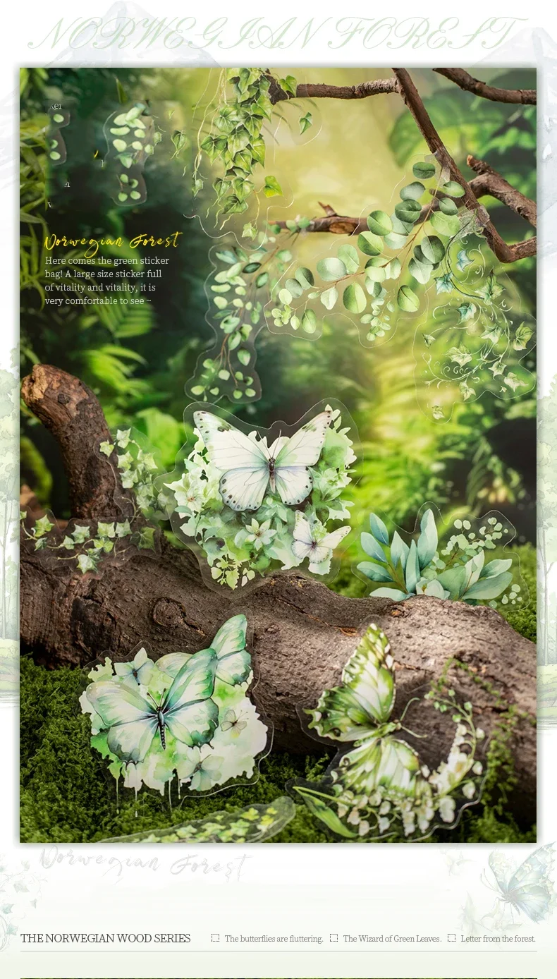 JIANWU Norwegian Forest Series Vintage Plant Landscaping Material Collage PET Sticker Creative DIY Journal Stationery