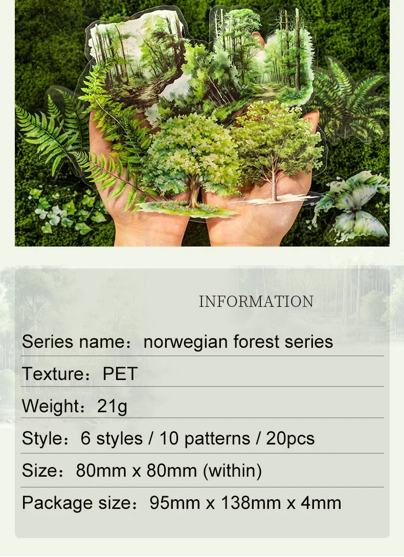 JIANWU Norwegian Forest Series Vintage Plant Landscaping Material Collage PET Sticker Creative DIY Journal Stationery