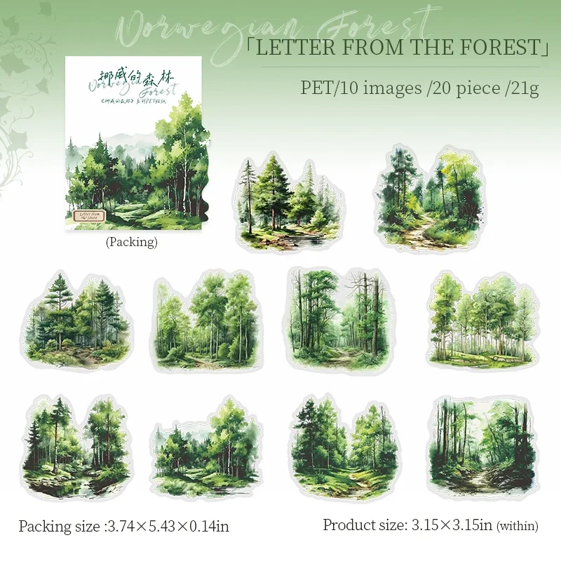 JIANWU Norwegian Forest Series Vintage Plant Landscaping Material Collage PET Sticker Creative DIY Journal Stationery