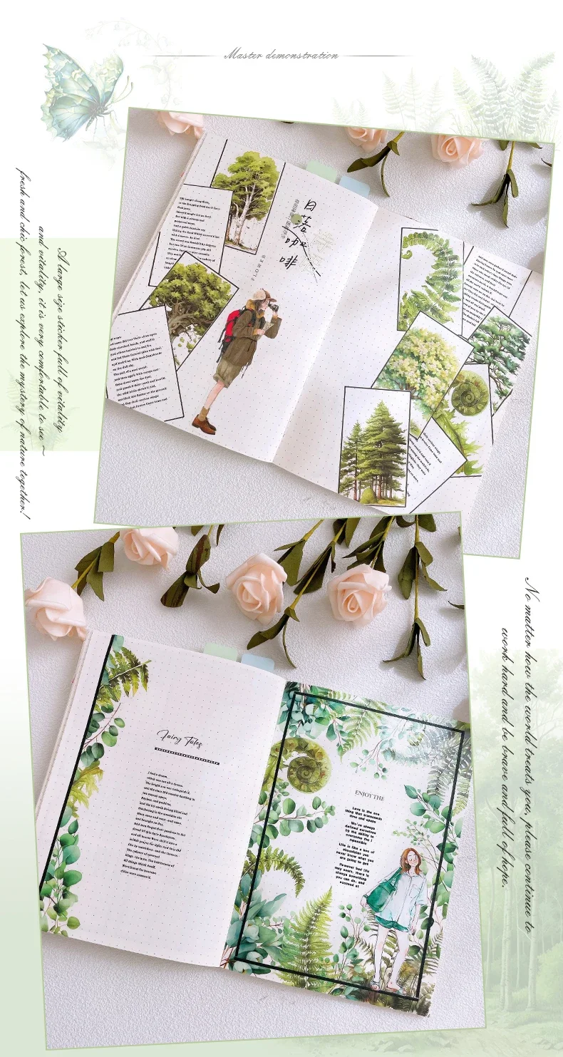 JIANWU Norwegian Forest Series Vintage Plant Landscaping Material Collage PET Sticker Creative DIY Journal Stationery