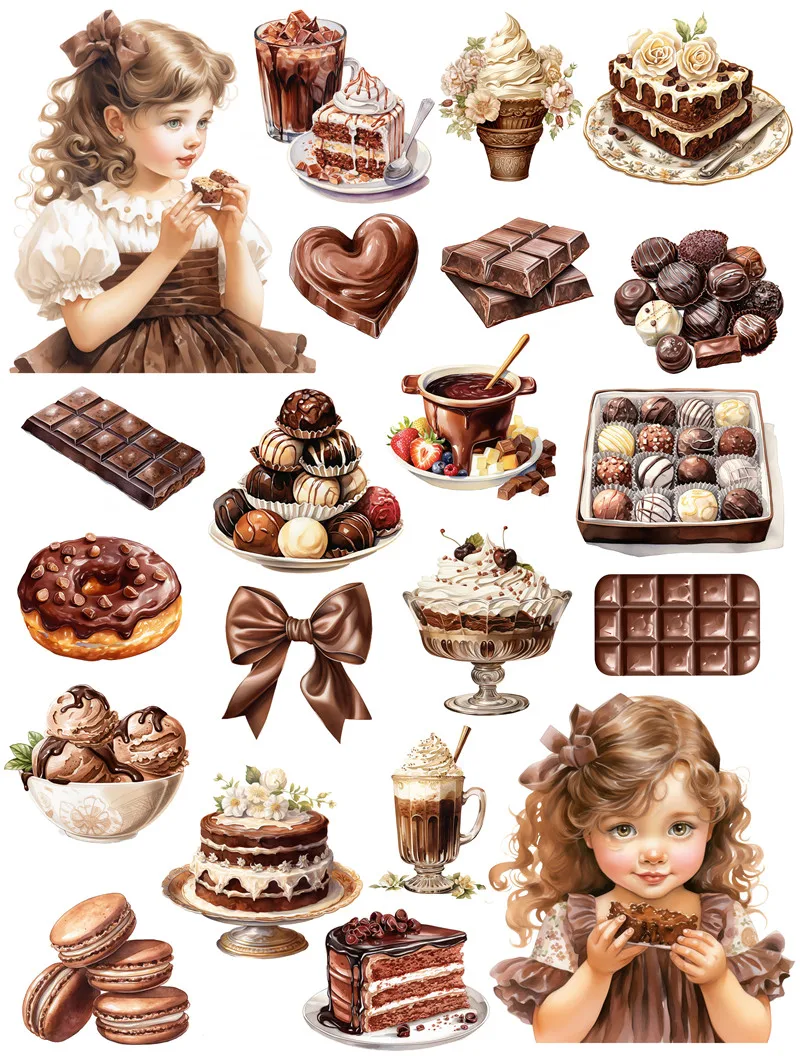 21Pcs/Pack Chocolate Girls Sticker DIY Craft Scrapbooking Album Junk Journal Decorative Stickers
