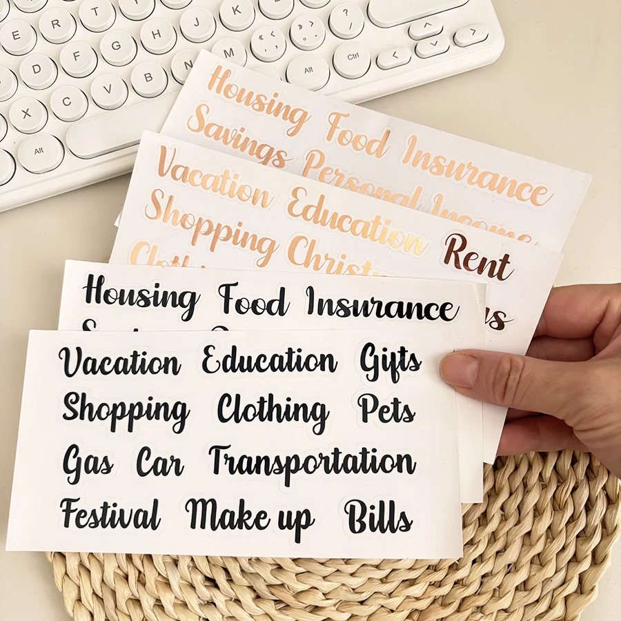 Sharkbang 2pcs PET English Stickers, Black And Aold Artistic Lettering, Fit For DIY Budget Book Labels And School Suppliers