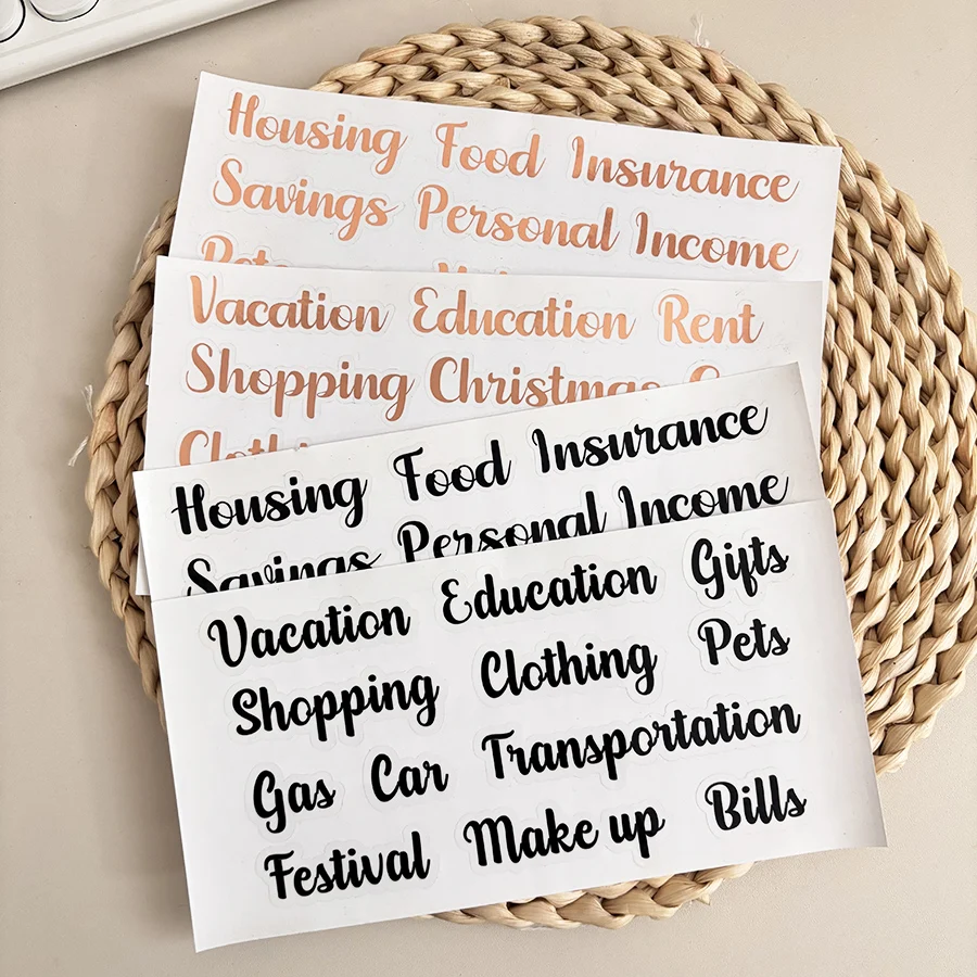 Sharkbang 2pcs PET English Stickers, Black And Aold Artistic Lettering, Fit For DIY Budget Book Labels And School Suppliers
