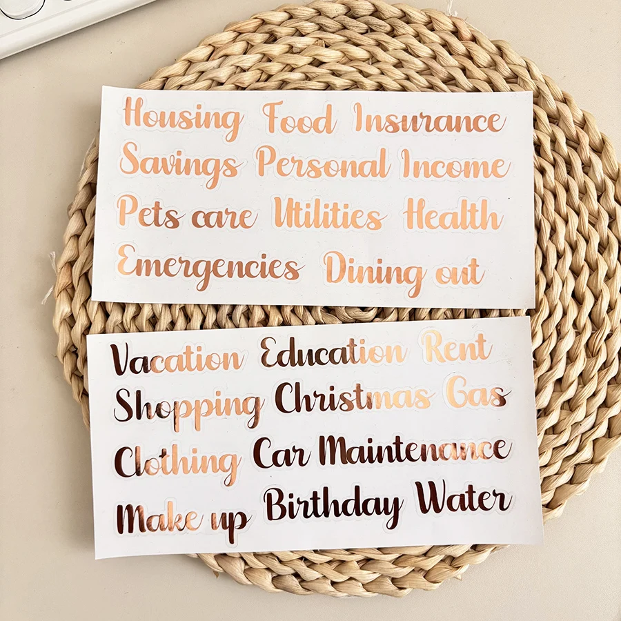 Sharkbang 2pcs PET English Stickers, Black And Aold Artistic Lettering, Fit For DIY Budget Book Labels And School Suppliers