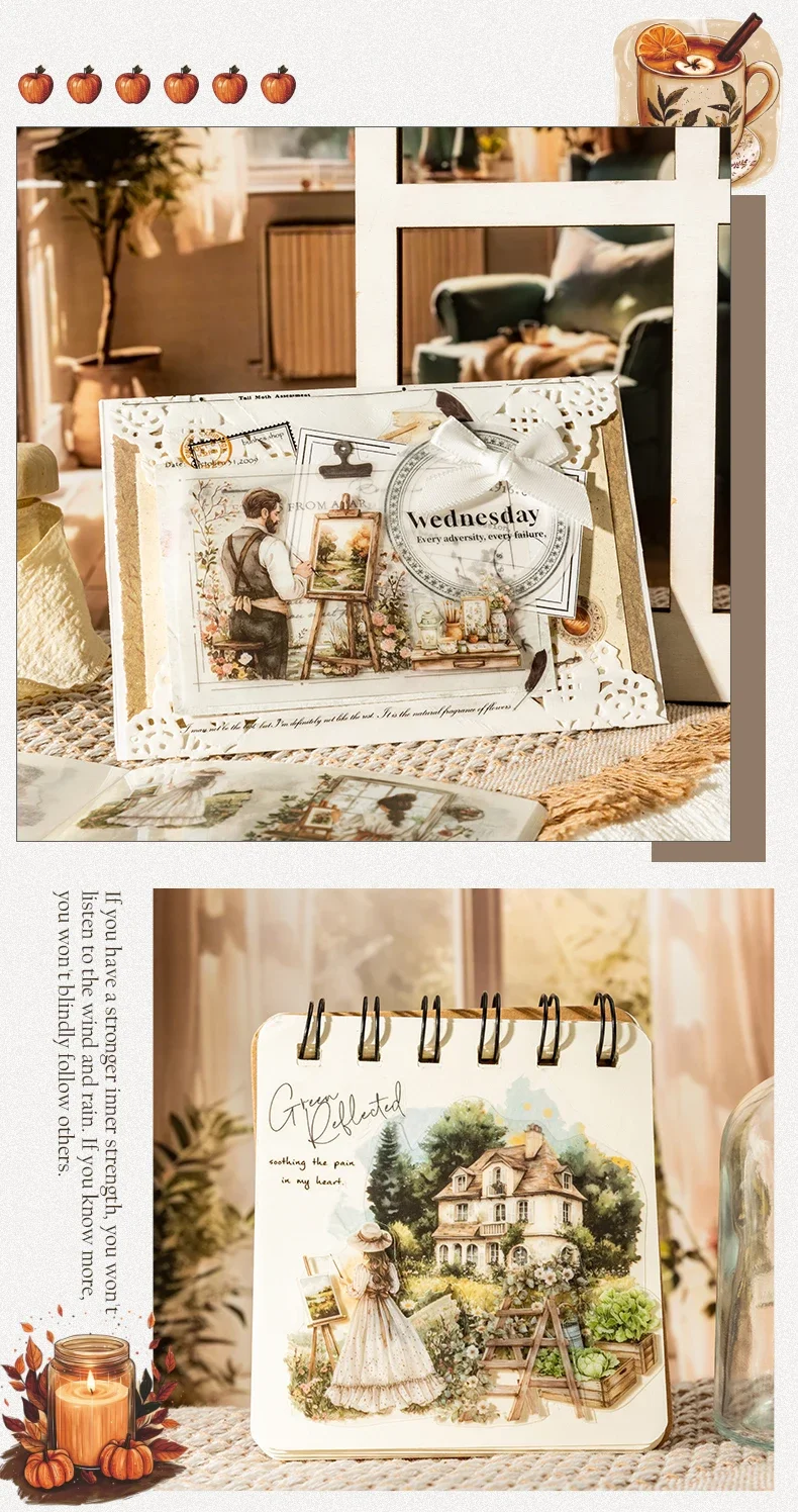 JIANWU Poetic Life Series Vintage Character Landscaping Material Collage Sticker Book Creative DIY Journal Stationery