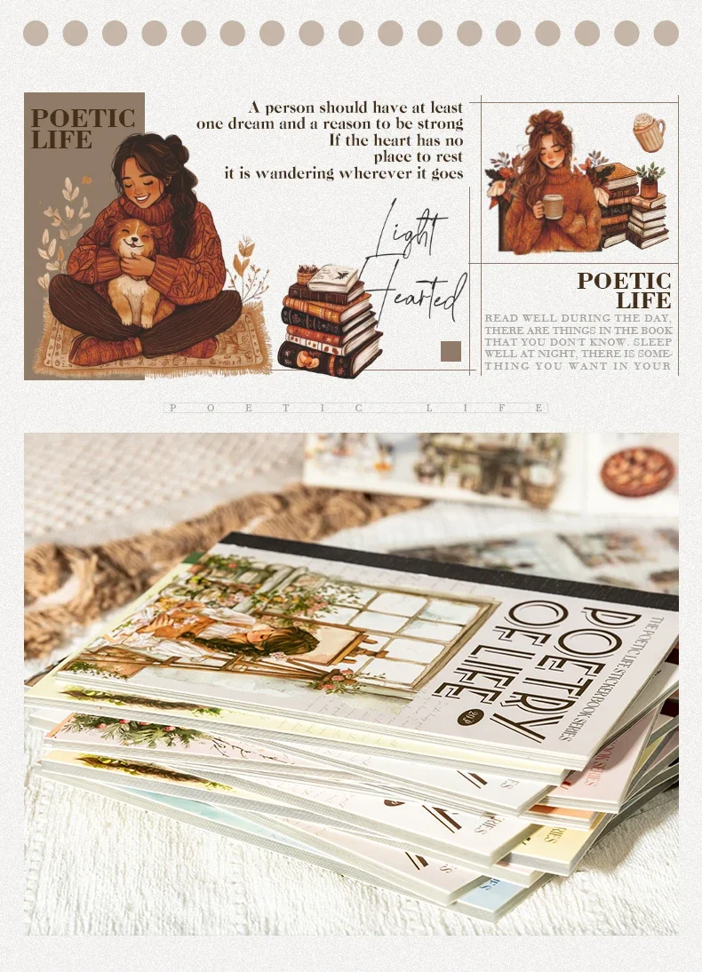 JIANWU Poetic Life Series Vintage Character Landscaping Material Collage Sticker Book Creative DIY Journal Stationery