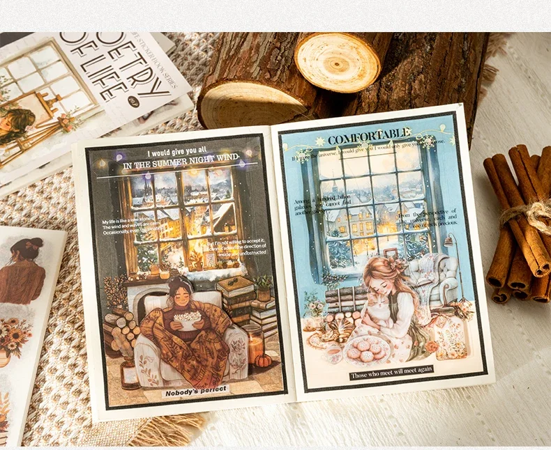 JIANWU Poetic Life Series Vintage Character Landscaping Material Collage Sticker Book Creative DIY Journal Stationery