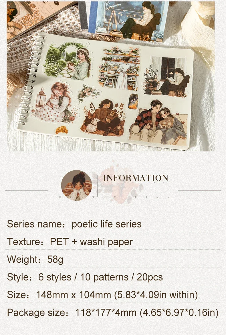 JIANWU Poetic Life Series Vintage Character Landscaping Material Collage Sticker Book Creative DIY Journal Stationery