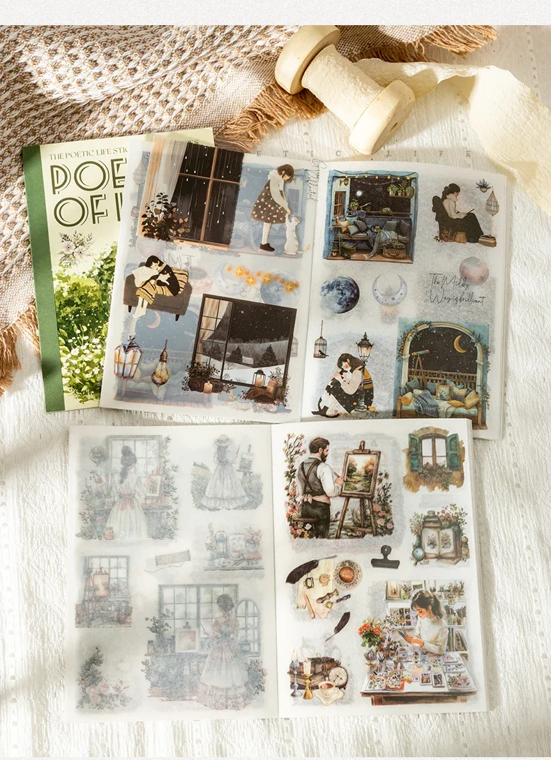 JIANWU Poetic Life Series Vintage Character Landscaping Material Collage Sticker Book Creative DIY Journal Stationery
