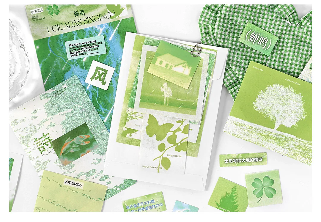 40pcs Dream Shelter Series Ins Landscape Sticker Material Pack Creative Collage DIY Junk Journal Scrapbook Aesthetic Supplies