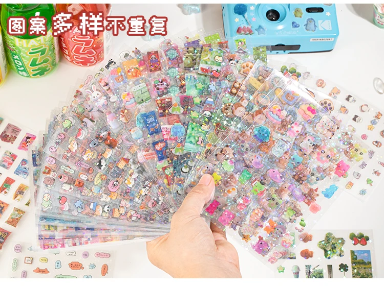 10sheets Kawaii Japanese Showa style glitter film PET die-cutting stickers DIY handmade scrapbook cute stationery stickers