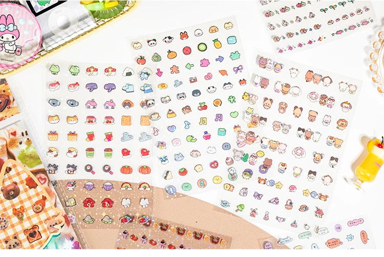 10sheets Kawaii Japanese Showa style glitter film PET die-cutting stickers DIY handmade scrapbook cute stationery stickers