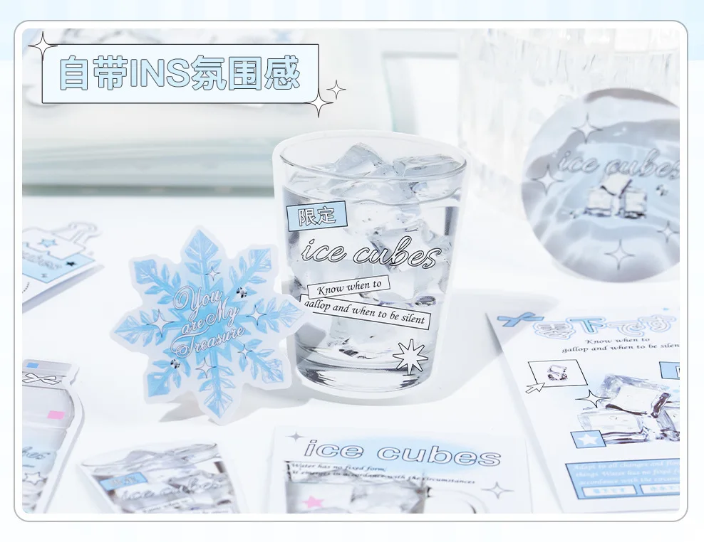 22pcs Sea Salt Ice Cube Series Kawaii Ins Winter Elements Decorative Stickers Material Pack Creative Scrapbooking DIY Aesthetics
