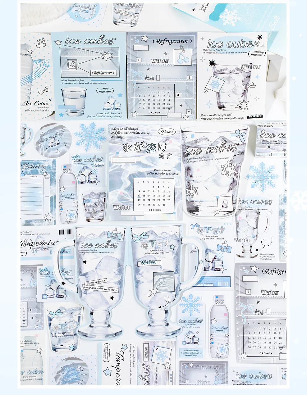 22pcs Sea Salt Ice Cube Series Kawaii Ins Winter Elements Decorative Stickers Material Pack Creative Scrapbooking DIY Aesthetics