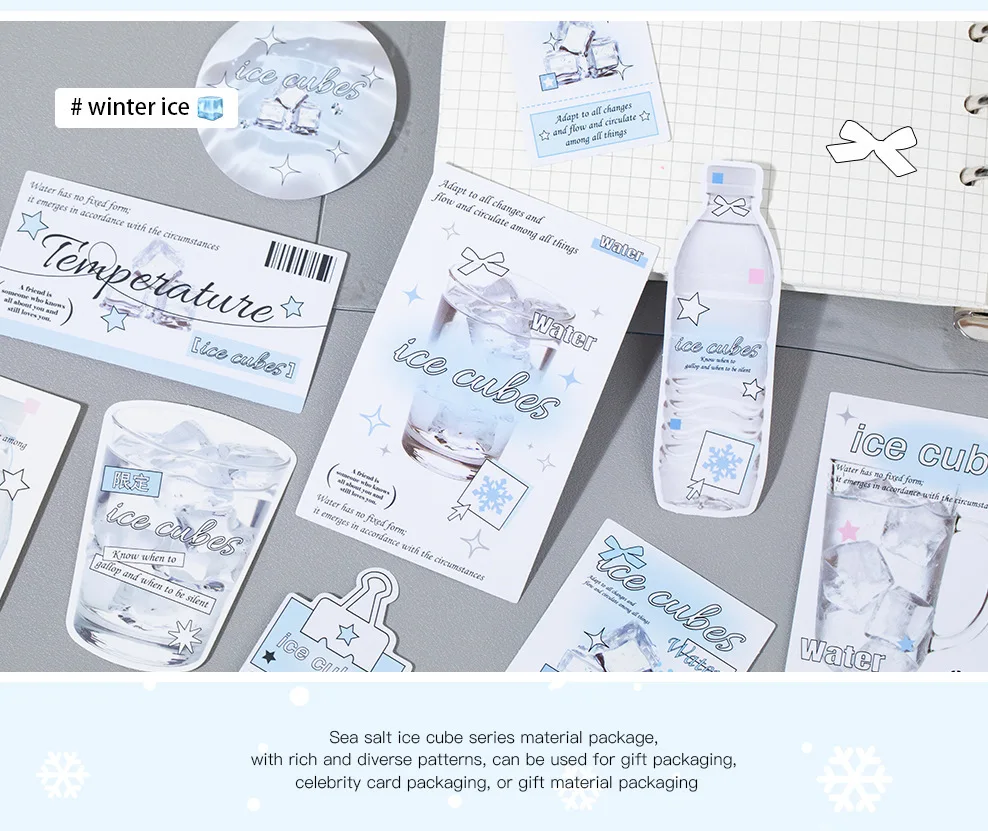 22pcs Sea Salt Ice Cube Series Kawaii Ins Winter Elements Decorative Stickers Material Pack Creative Scrapbooking DIY Aesthetics