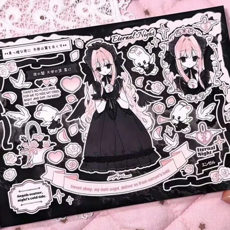 Korean Ins Cute Dark Girl Decorative Stickers Book Scrapbooking Phone Case DIY Journal Collage Material Sticker Gift