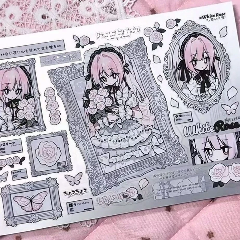 Korean Ins Cute Dark Girl Decorative Stickers Book Scrapbooking Phone Case DIY Journal Collage Material Sticker Gift