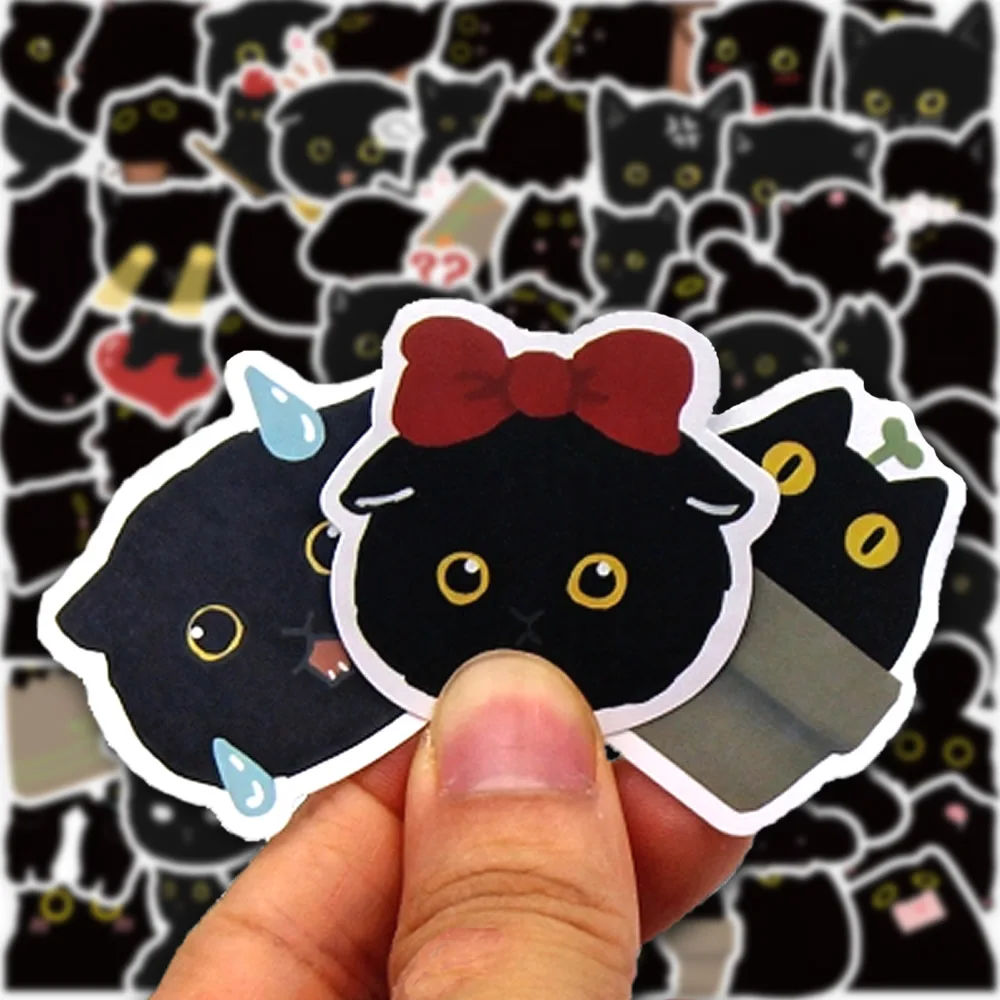 Kawaii Black Cats Meme Cute Stickers Pack Aesthetic Stationery Supplies Office School Diary Decoration Sticker Book Art Supplies