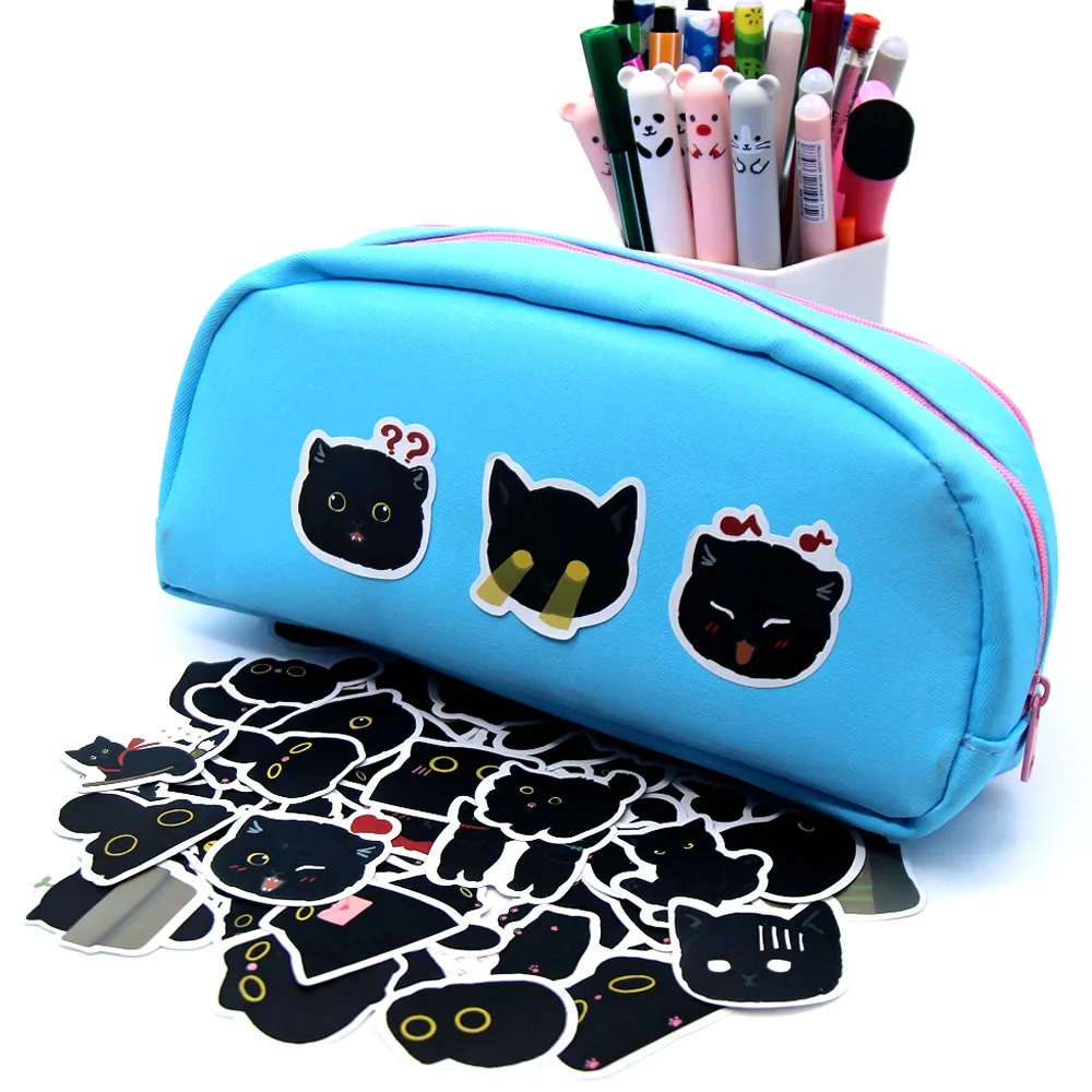 Kawaii Black Cats Meme Cute Stickers Pack Aesthetic Stationery Supplies Office School Diary Decoration Sticker Book Art Supplies