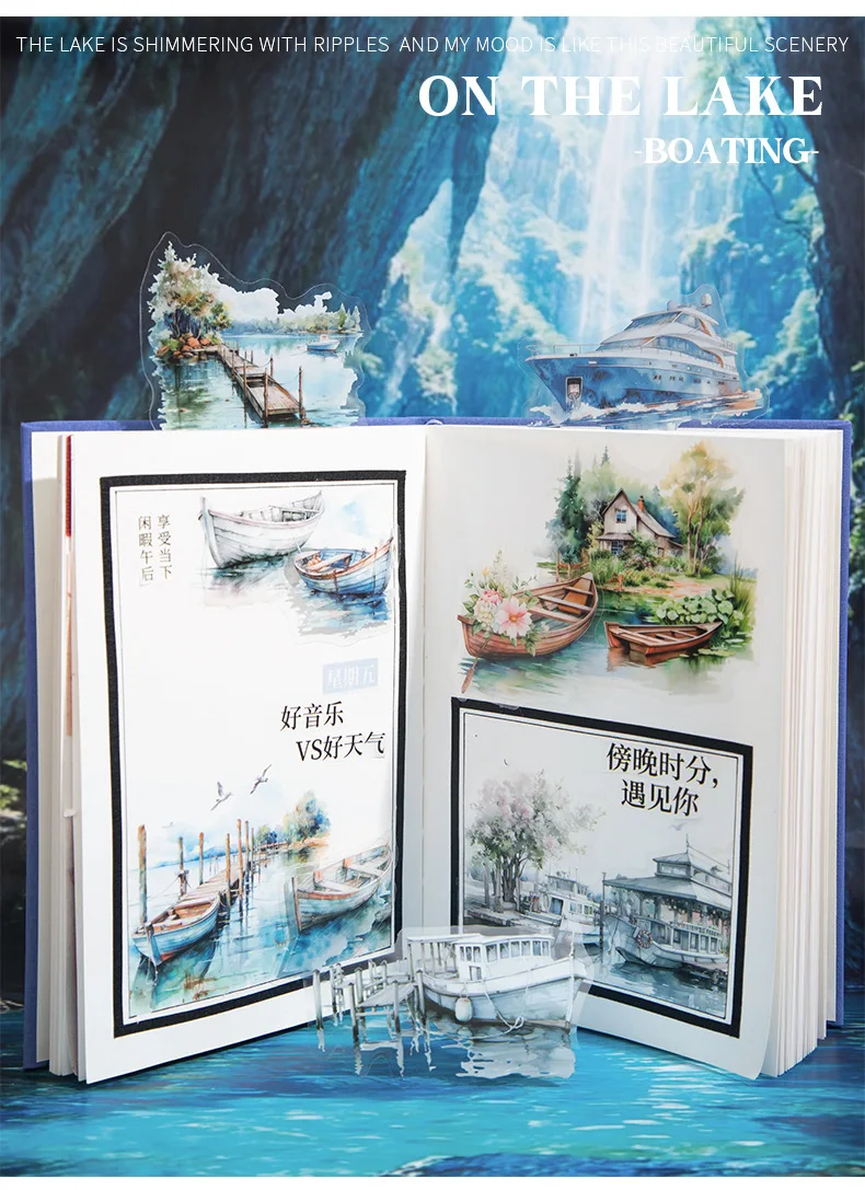 20pcs/1lot Kawaii Scrapbook Sticker canoeing on the lake Scrapbooking Supplies Planner Decorative Craft Stationery Sticker