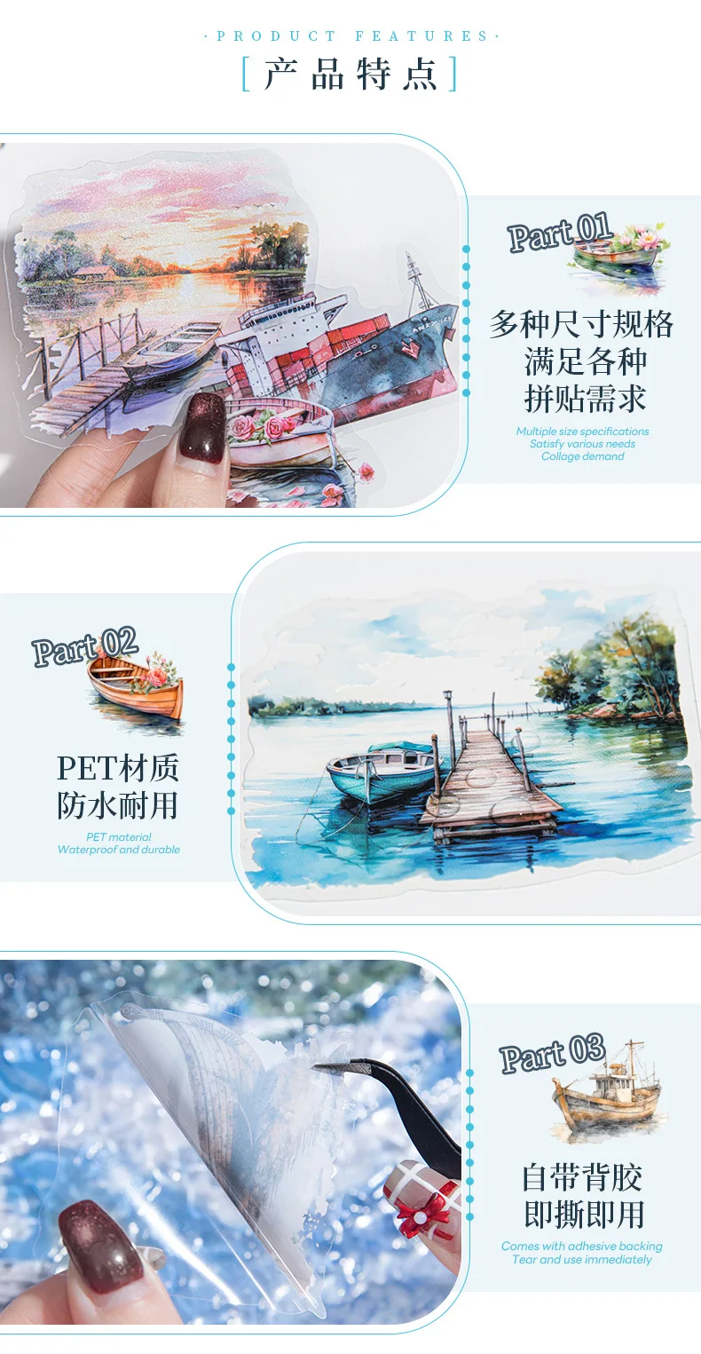 20pcs/1lot Kawaii Scrapbook Sticker canoeing on the lake Scrapbooking Supplies Planner Decorative Craft Stationery Sticker