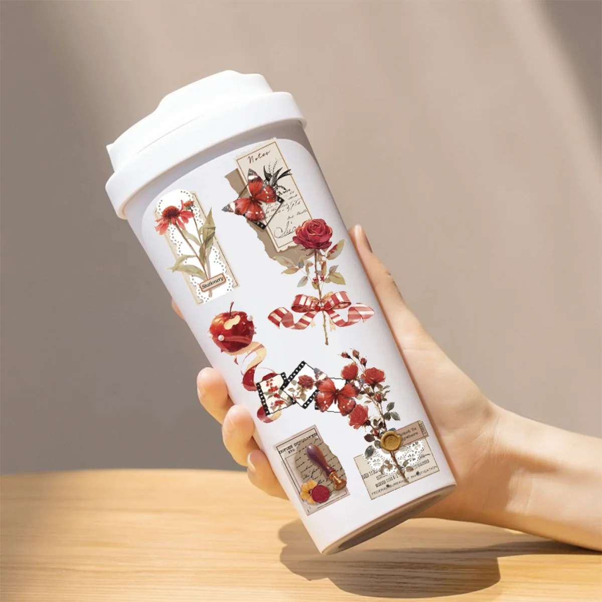Etori Life Red Enchanting Rose Red Love Letter Vintage Journal Pattern Stickers for Scrapbooking Supplies, Photo Albums, Room Decoration, Envelopes, Magazines, Student Stationery, DIY Crafts, Children's Stickers, Die-Cut Crafts
